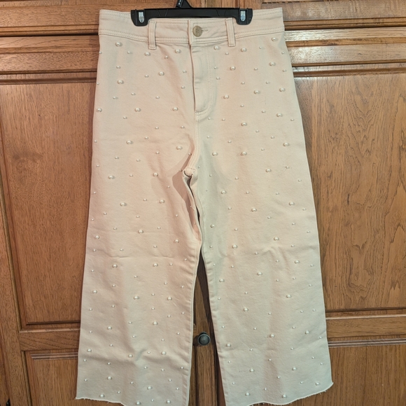 ANTONIO MELANI Pants - ANTONIO MELANI Cream Pants with Pearl Accents